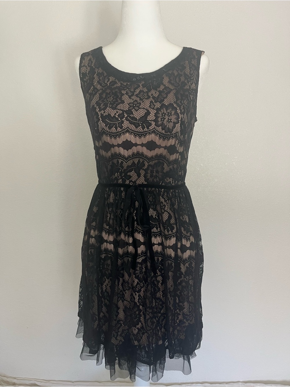 🖤 BeBop Black Lace Mini Dress with Nude Lining | Size Small